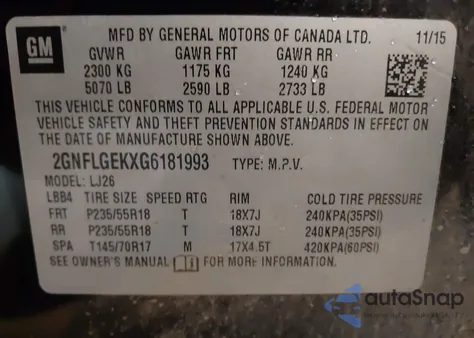 2016 Chevrolet Equinox Ltz from USA, damaged, VIN 2GNFLGEKXG6181993